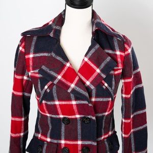 Preppy plaid double breasted peacoat American Eagle Outfitters XST